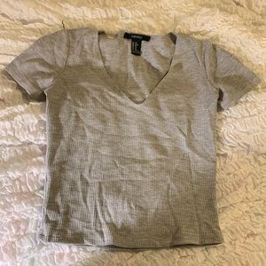 V neck waffle grey short sleeve tee